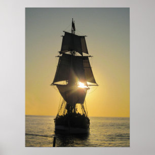 Hohes Schiff am Sonnenuntergang-Plakat Poster