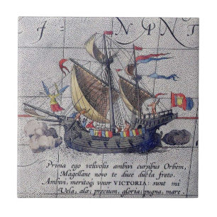 Hohes Schiff und Karte von Pazifischem Ozean Fliese