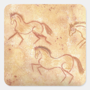 Höhle, die Malerei der Pferde zeichnet Quadratischer Aufkleber