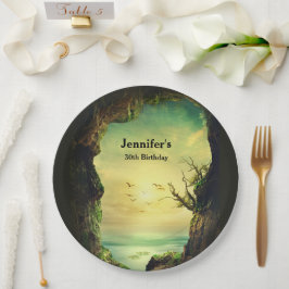 Höhle mit Blick auf das Foto des Tropischen Meeres Pappteller