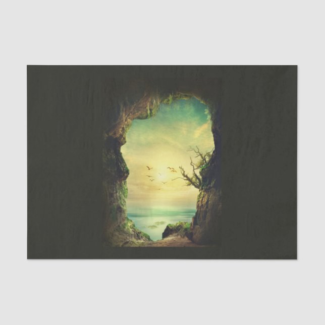 Höhle mit Blick auf das Landschaftliche Foto des T Seidenpapier (Vorderseite)