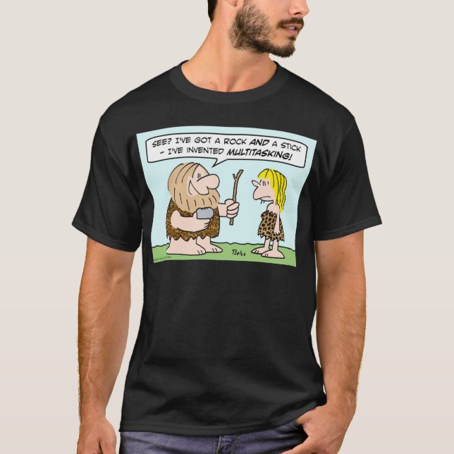 Höhlenbewohner erfinden Mehrprozeßfelsenstock T-Shirt (Vorderseite)