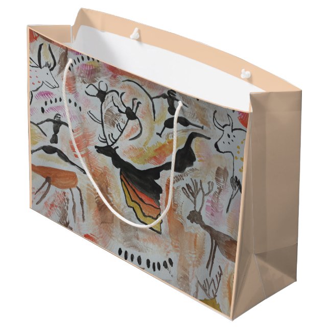 Höhlenkunst Abstrakt Große Geschenktüte (Rückseite Schrägansicht)