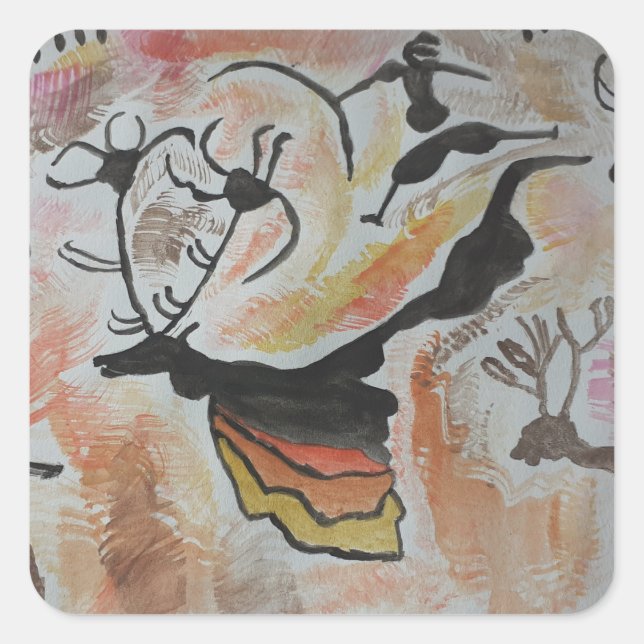 Höhlenkunst Abstrakt Quadratischer Aufkleber (Vorderseite)
