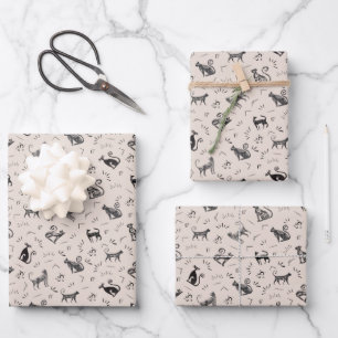 Höhlenkunst Katzen auf Beige Geschenkpapier Set