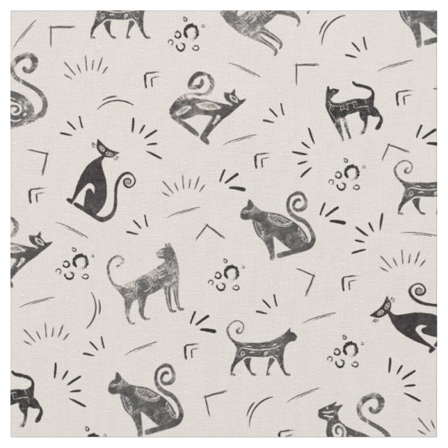 Höhlenkunstkatzen auf Beige Stoff (Nahaufnahme)