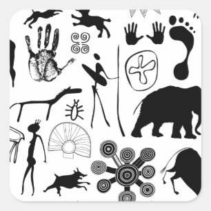 Höhlenmalereien - primitive Kunst Quadratischer Aufkleber