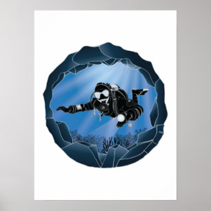 Höhlentauchen Kunst - Unterwasser-Taucher Poster