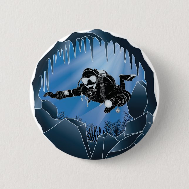 Höhlentauchen - Unterwassertaucher Button (Vorderseite)