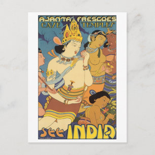 Höhlentempel, Indien Reiseplakat Postkarte