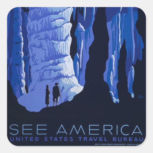 Höhlenweg Vintage Travel Poster Quadratischer Aufkleber (Vorderseite)