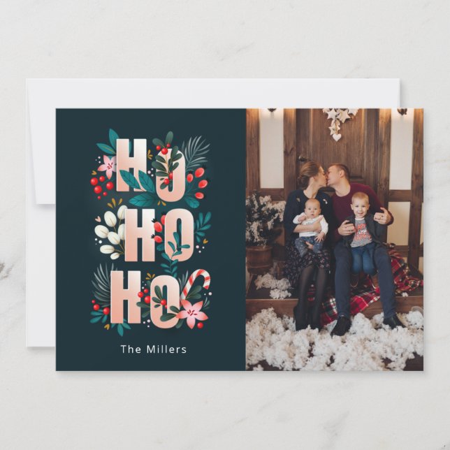 HoHo Floral Holiday Card Feiertagskarte (Vorderseite)