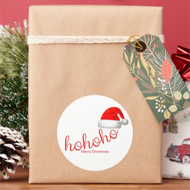 HoHo Weihnachts-Hat Red White Runder Aufkleber (Feiertag)