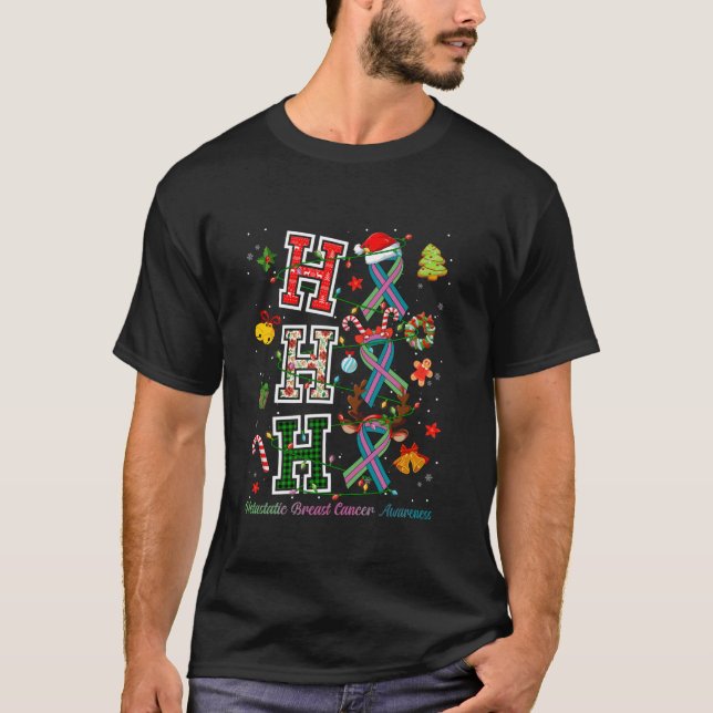 HoHoHo Grün Aquamarin rosa Ribbon metastasierte Br T-Shirt (Vorderseite)
