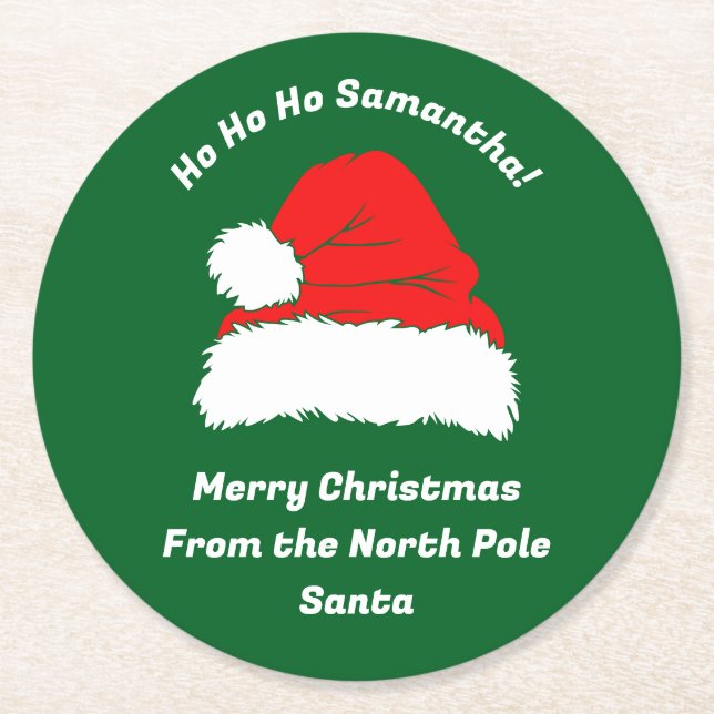 Hohoho Santa Hat Merry Christmas Xmas Runder Pappuntersetzer (Vorderseite)