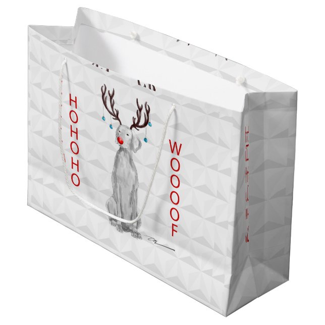 HOHOHOWOOOF WEIMARANER GESCHENK-TASCHE GROßE GESCHENKTÜTE (Vorderseite Schrägansicht)