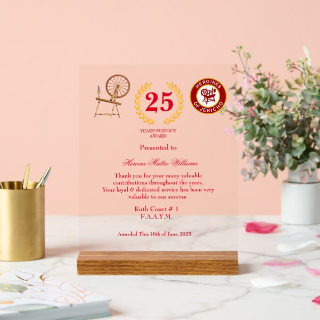 HOJ Years Services Award Acrylschild (Hochzeit)