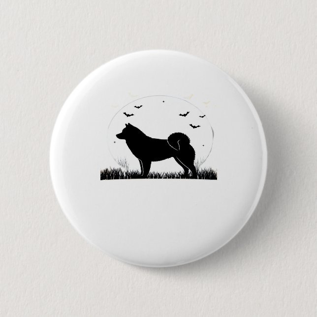 Hokkaido Dog � Halloween Moon Silhouette Classic T Button (Vorderseite)