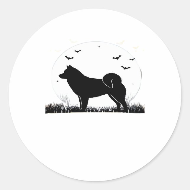 Hokkaido Dog � Halloween Moon Silhouette Classic T Runder Aufkleber (Vorderseite)