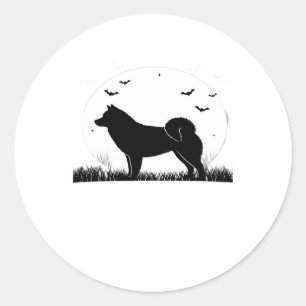 Hokkaido Hund � Halloween Mond Silhouette Klassisc Runder Aufkleber