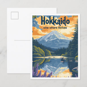 Hokkaido Japan Vintage-Kunst-Reiseillustration Postkarte