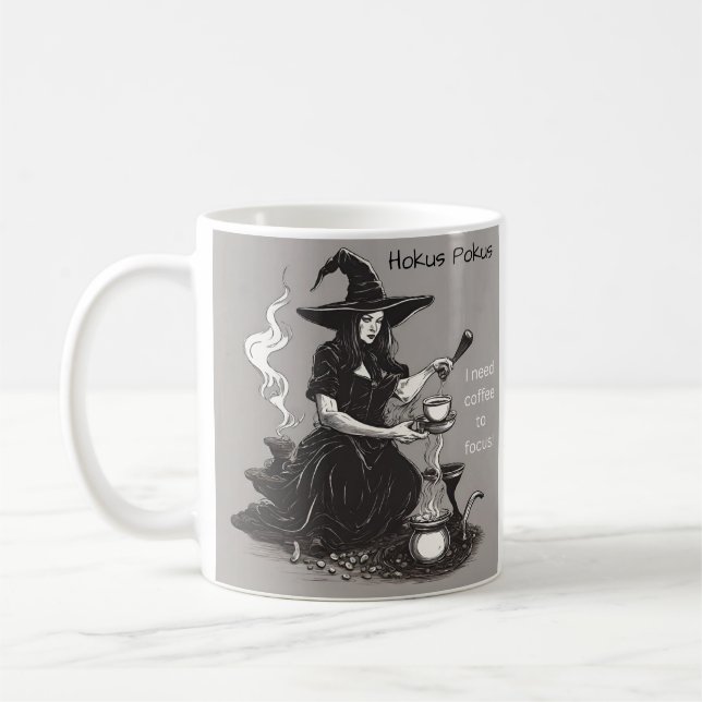 Hokos pokus Ich brauche Kaffee zum Fokus Kaffeetasse (Links)