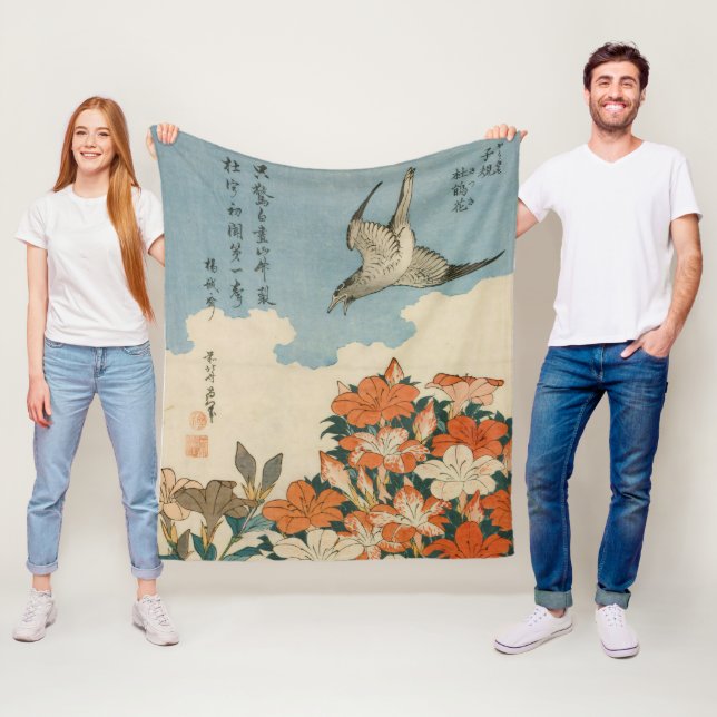 Hokusai - A Cuckoo und Azaleas Fine Art Fleecedecke (Beispiel)