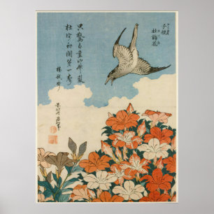 Hokusai - A Cuckoo und Azaleas Fine Art Poster
