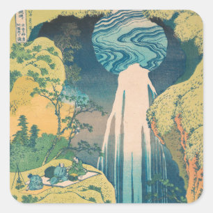 Hokusai Amida-Fälle Japan Wasserfall Quadratischer Aufkleber
