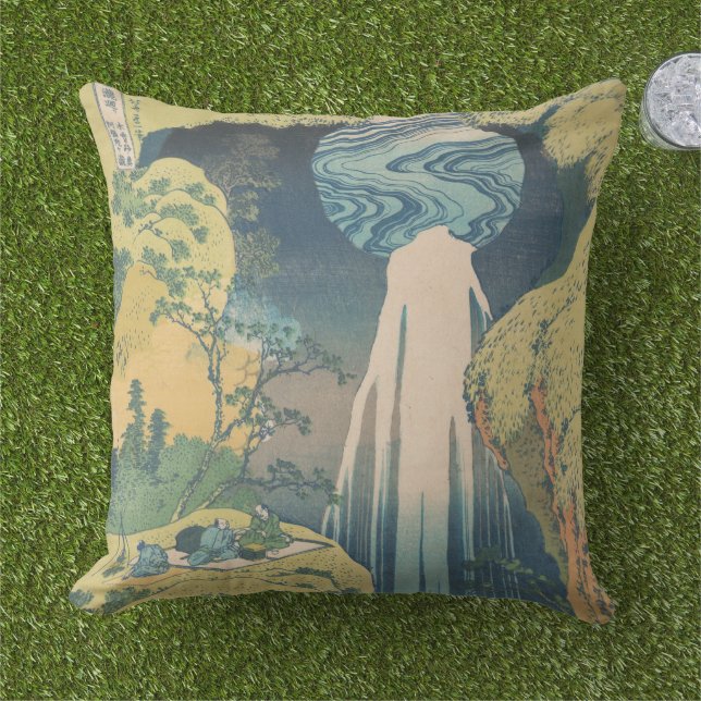 Hokusai Amida Falls Japan Wasserfall Kissen (Gras)