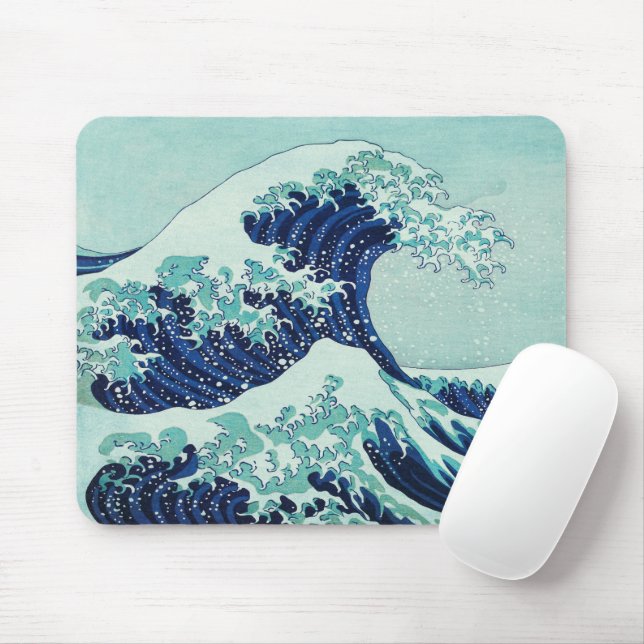Hokusai Big Blue Wave Illustration Mousepad (Mit Mouse)