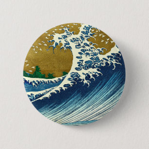 Hokusai Big Wave Japan Vintage Ocean Button