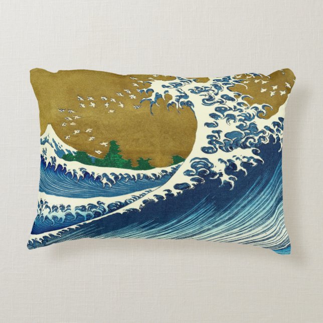 Hokusai Big Wave Japan Vintager Ozean Dekokissen (Rückseite)
