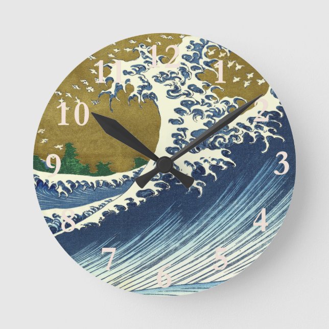 Hokusai Big Wave Japan Vintager Ozean Runde Wanduhr (Vorderseite)