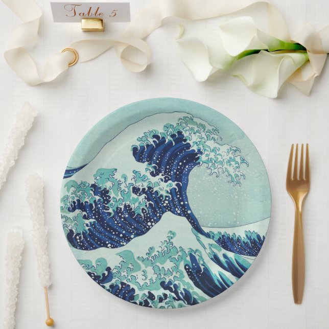 Hokusai Blue Waves Pappteller (Hochzeit)