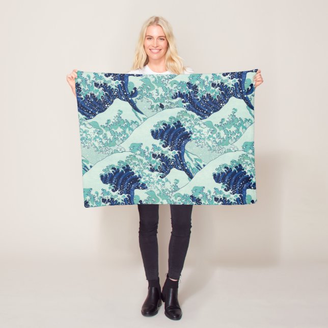 Hokusai Blue Waves Pattern Fleecedecke (Beispiel)
