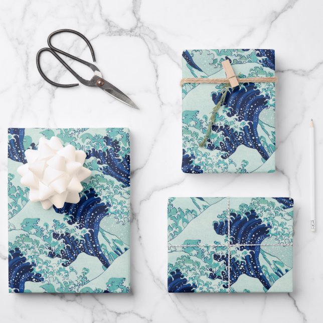 Hokusai Blue Waves Pattern Geschenkpapier Set (Vorderseite)
