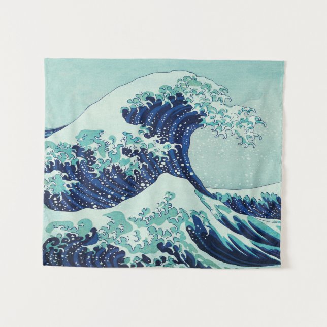 Hokusai Blue Waves Wandteppich (Vorderseite (Horizontal))