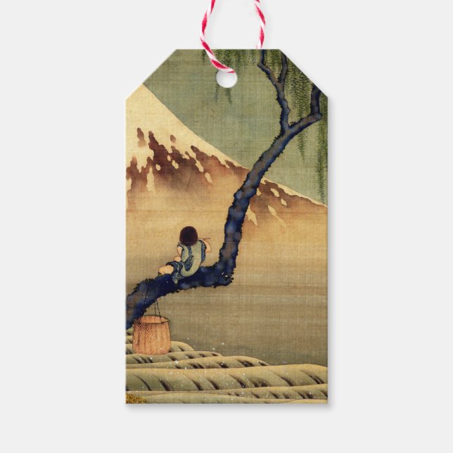 Hokusai Boy View Mount Fuji Japanisch Vintag Geschenkanhänger (Vorderseite)