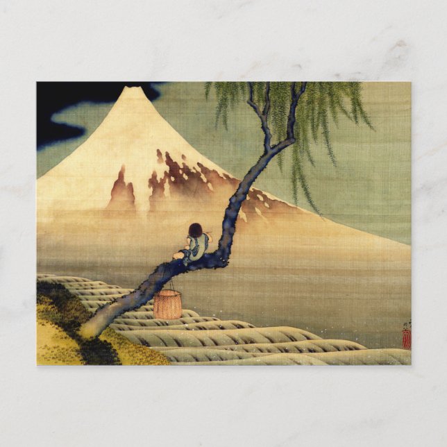 Hokusai Boy View Mount Fuji Japanisch Vintag Postkarte (Vorderseite)