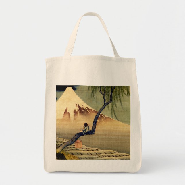 Hokusai Boy View Mount Fuji Japanisch Vintag Tragetasche (Vorne)