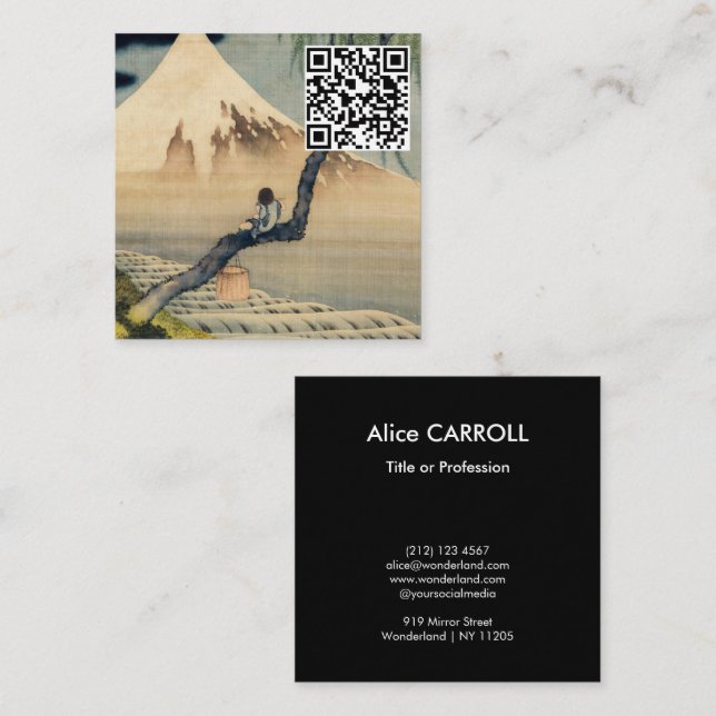 Hokusai - Boy Viewing Mount Fuji - QR-Code Quadratische Visitenkarte (Vorne/Hinten)