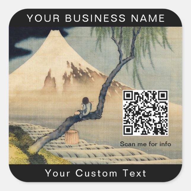 Hokusai - Boy Viewing Mount Fuji - QR-Code Quadratischer Aufkleber (Vorderseite)