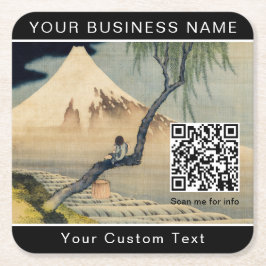 Hokusai - Boy Viewing Mount Fuji - QR-Code Rechteckiger Pappuntersetzer