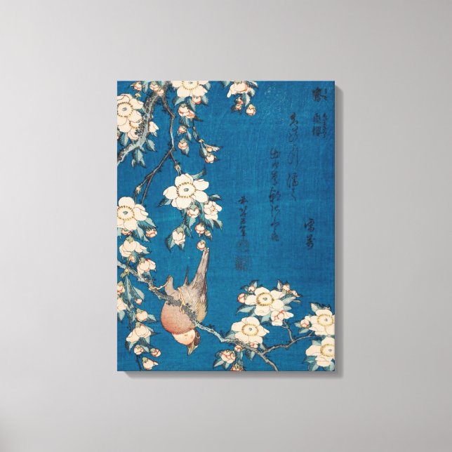 Hokusai Bullfinch and Weeping Cherry Gallery Leinwanddruck (Vorderseite)