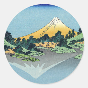Hokusai - Der Fuji spiegelt sich im Kawaguchi-See Runder Aufkleber