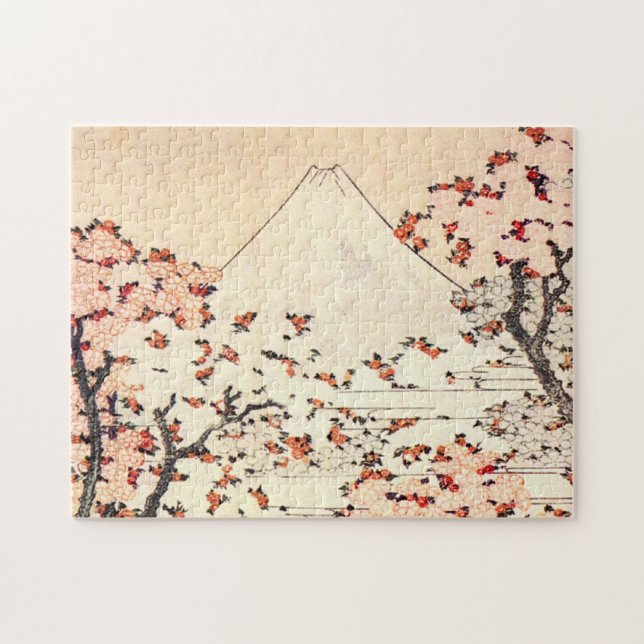 Hokusai der Fujisan Kirschblüten-Puzzlespiel (Horizontal)
