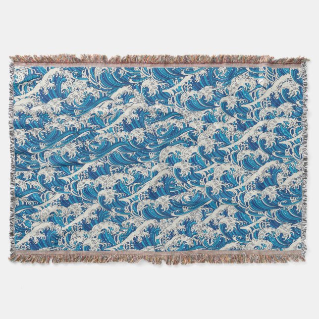 Hokusai, die Great Wave Pattern Nautical Blue Well Decke (Vorderseite)