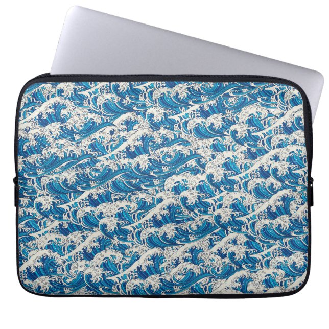 Hokusai, die Great Wave Pattern Nautical Blue Well Laptopschutzhülle (Vorderseite)