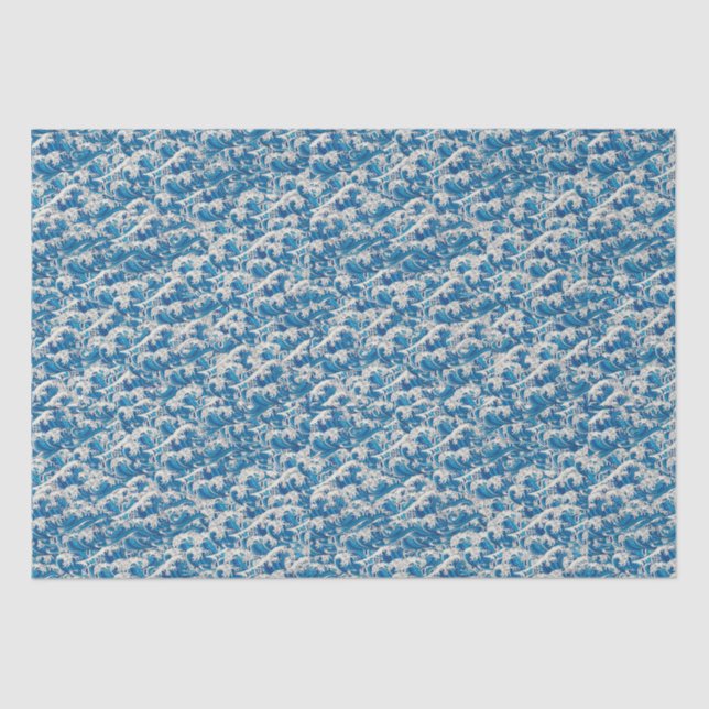 Hokusai, die Great Wave Pattern Nautical Blue Well Seidenpapier (Vorderseite)